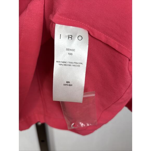 IRO Paris Sense Button Detail Crepe Blouse Pink Mock Neck Women's 8 Statement - Picture 7 of 16
